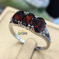 ราคา แหวนแถว แหวนโกเมน แหวนเงินแท้ ชุบทองคำขาว พลอยโกเมนแท้ YTG 8520 (17405516201)