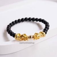 ราคา PIXIU PYRITE ปี่เซียะ หินนิลด้าน ขนาด 6 มม ปี่เซียะคู่เรียกทรัพย์ ประดับหินไพไรต์สีทอง สร้อยข้อมือหินแท้ by siamonlineshop (16326841355)