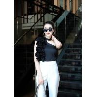 ราคา 08S เสื้อปาดไหล่ระบาย เสื้อไหล่เฉียงอัดพลีท (20051734107)