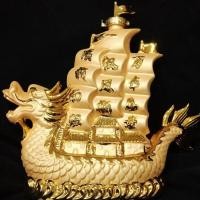 ราคา พร้อมส่ง เรือมังกร เรือสำเภา ขวดเหล้างานเซรามิครูปปั้น สีทองพ่นทรายเนื้อทรายระยิบระยับ ตกแต่งบ้านเสริมฮวงจุ้ย 金龙船 (9655890580)