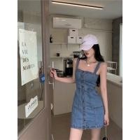 ราคา พร้อมส่ง มินิเดรส เดรสสายเดี่ยว เดรสยีนส์ สไตล์เกาหลี กระดุมหน้า (18294228174)