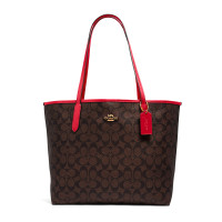 ราคา กระเป๋าสะพาย COACH แท้ Signature coated canvas สายหนังแท้ รุ่นใหม่ สวยมาก ใบใหญ่ มีช่องซิปด้านใน COACH 5696 CITY TOTE IN SIGNATURE CANVAS Red (21383067649)