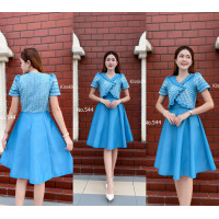 ราคา Kiss Kloset ชุดเดรสผ้าทอลาย คอปก แต่งระบายอก งานกระโปรง8ชิ้น อัดกาวทั้งชุด สวยมากๆค่า S 2XL KS544 (20934592793)