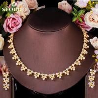 ราคา เลื่อมชุบทองอินเดียสีเหลืองลูกบาศก์เต็มเพทายสร้อยคอตุ้มหูชุดเครื่องประดับใบไม้แฟชั่นสำหรับผู้หญิงชุดพรอมงานเลี้ยง SJ138 (19461059930)