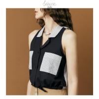 ราคา SS23 Collage Stripe Collared Halter Crop Top เสื้อครอปปกฮาวาย ผ้าลายทาง เอวจั๊มเล็กน้อยสอดยางยืด มีสายผูกเอวด้านหน้า BL 8230402 (18428202386)