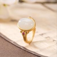 ราคา HZP แหวนวงรีหยก Hotan ธรรมชาติสำหรับผู้หญิงแหวนเงินแท้ชุบทองเปิดหินหยกขาวประณีตสง่างาม (19959340943)