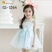 ราคา ชุดเดรสเด็กผู้หญิงสีฟ้าออกงาน แขนกุด แต่งไข่มุกและลูกไม้ช่วงบน ติดโบว์ GI1264 (19186535948)