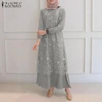 ราคา ZANZEA Muslimah ผู้หญิงมุสลิมอิสลาม Abaya Kaftan ชุดราตรีงานปาร์ตี้เสื้อแม๊กซี่เชิ้ต (7214962132)