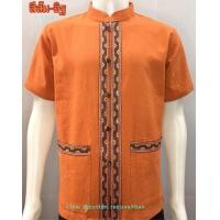 ราคา เสื้อผ้าฝ้ายชายคอจีน สีส้ม สีอิฐ (18010609746)