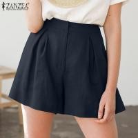 ราคา Stock Women Pure Cotton Wide Legs Shorts Summer Beach Plain Elastic Waist Pants Popular (20905396293)