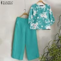ราคา ZANZEA เสื้อคอวีแขน3 4ผู้หญิงลายดอกไม้ชุดพิมพ์ขากว้างกางเกงผู้ชายขาสามส่วน2ชิ้นชุดลำลอง 3 (21387702660)