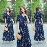 ราคา เดรสยาวคอวีผ้าไหมอิตาลี100d แขนตุ๊กตาปลายแขนจั้ม ชายต่อระบาย (20787597459)