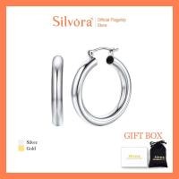 ราคา Silvora ห่วงหูทอง18K สำหรับผู้หญิงและผู้ชายต่างหูห่วง925เงินสเตอร์ลิง 30 40มม ห่วง Huggies ทอง18K (18806878628)