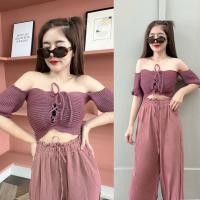 ราคา ชุดเซตแฟชั่น ชุดเซ็ท2ชิ้น เสื้อไหมพรมปาดไหล่ รูดอก เซ็กซี่ กางเกงขายาว ผ้าหางกระรอกทิ้งตัว สาวอวบใส่ได้ (15212962303)