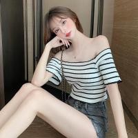 ราคา VOGUEBIBLE เสื้อเปิดไหล่ ปิดไหล่ Baju perempuan เสื้อยืดสไตล์เกาหลีผู้หญิงคลาสสิกลายเส้นครึ่งแขนผู้หญิงเสื้อยืด 2020 ใหม่ (2383160349)