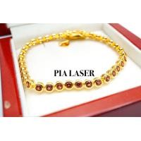 ราคา สร้อยข้อมือทองพลอยโกเมนแท้เม็ดละ 20 ตังเหลี่ยมสวยไฟดี เจียเหลี่ยมพิเศษคมชัด น้ำใส สีสดจัดเจน ความยาว 6 5 นิ้วรับประกันความพึงพอใจ พร้อมใบรับรองสินค้า เคลือบทองคำแท้100 LAN (8088511103)