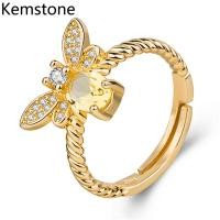 ราคา Kemstone แฟชั่นแหวนแต่งงานทองแดงชุบทองสีเหลืองคริสตัลเพทายผึ้งแหวนผีเสื้อสำหรับผู้หญิง (536304857)