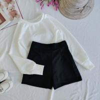 ราคา กางเกงขาสั้น เสื้อครอปแขนยาวเอวลอย ชุดสองชิ้น ชุดเซท (17228628730)