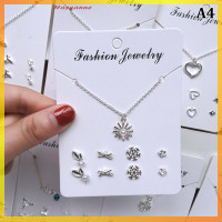 ราคา Hassanne สร้อยคอจี้เพทายสุดอินเทรนด์สไตล์เกาหลีพร้อมตุ้มหู4คู่ชุดเครื่องประดับแฟชั่นต่างหูห่วงโซ่สีเงินแบบเรียบง่าย (21093529170)