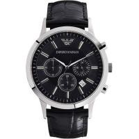 ราคา นาฬิกาผู้ชายหนังหน้าปัดสีดำ Emporio Armani Classic Chronograph Jam Tangan Lelaki AR2447 (16604628119)
