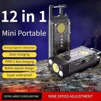 ราคา EDC Mini Flashlight LED COB SMD Keychain Built in Battery Torch IPX4 Waterproof Rechargeable Lamp Solar Panel Model Green Red Blue UV Light (19407840027)