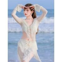 ราคา ชุดว่ายน้ำผู้หญิง ชุดว่ายน้ำ 3 ชิ้น บิกินี่ บรา เสื้อคลุม และกระโปรงแต่งระบาย มี 3 สี ขาว ดำ น้ำตาล (21275230738)