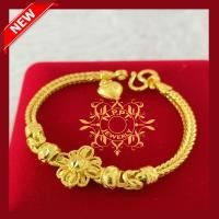 ราคา สร้อยข้อมือทอง ชุบทองไมครอน ลายสี่เสาดอกไม้ตรงกลาง น้ำหนัก 1 บาท (6084552343)