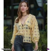 ราคา TW18900 เสื้อเชิ้ตผ้าแก้ว ลายตาราง (20305266069)