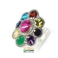 ราคา แหวนนพเก้า แหวนเงินแท้ รมดำ พลอยหลากสี CZ YTG 4627 (17436169786)