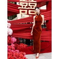 ราคา ชุดกี่เพ้างานหมั้นสไตล์จีนแบบใหม่ชุดยกน้ำชาชุดออกงานสำหรับเจ้าสาวชุดเดรสคล้องคอสีแดงหรูหราเบาๆระดับไฮเอนด์ (21102170296)