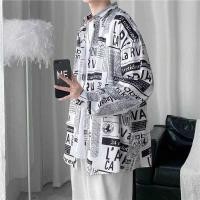 ราคา เสื้อเชิ้ตผู้ชายลายหนังสือพิมพ์ของผู้ชายเสื้อลำลองทรงหลวมมีกระดุมปกเสื้อปี (11215466846)