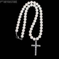 ราคา สร้อยคอยิ้ม Pearl Smile Necklace พร้อมส่ง สร้อยคอลูกปัดเกาหลีห้อยจี้เพชรกางเขน (17117734728)