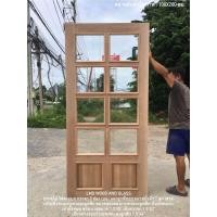ราคา ประตูไม้ ไม้ตะแบก ช่องกระจก 8 ช่อง บน และลูกฟัก 2 ลูก ล่าง เสริมคิ้วรอบกระจกและลูกฟัก (21377806592)