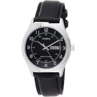 ราคา Casio MTP V006L 1B2 Mens Black Leather Band Black Numbers Dial Day Date Analog Dress Watch (16938632627)