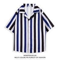 ราคา ลายทางแขนสั้นลำลองพิมพ์ลายดิจิตอลคอเสื้อสไตล์ฮาวายผ้าไอซ์ซิลค์ปกสไตล์ชายหาดเสื้อเชิ๊ตลายดอกไม้ลายทาง (20469701075)