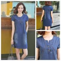 ราคา สินค้าพร้อมจัดส่ง ชุดเดรสผู้หญิง เสื้อผ้าแฟชั่น ชุดเดรสยีนส์ เดรสยีนส์หญิง ชุดเดรสสาวอวบ (19186567725)