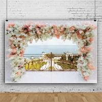 ราคา ฉากหลังสำหรับถ่ายภาพแต่งงาน7x5ft ดอกไม้สีชมพูและสีขาวรั้วเหล็กระเบียงทะเลพื้นหลังงานแต่งงานงานปาร์ตี้เจ้าสาวเจ้าบ่าวคนรักภาพบุคคลอุปกรณ์ประกอบฉากในสตูดิโอถ่ายรูป (20319378665)