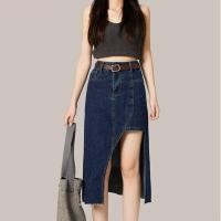 ราคา GF กระโปรงยีนส์เว้าขา กระโปรงยีนส์เอวสูง ผ่าข้าง แต่งสั้นด้านซ้าย ผ้ายีนส์ 2สี 2002 (20883988204)