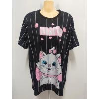 ราคา เสื้อยืดผ้าไมโครสสีดำริ้วลายแมวมารี คอกลม แขนสั้น เสื้อใหม่ อก 44 นิ้ว ยาว 28 นิ้ว (20282692574)