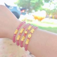 ราคา ข้อมือปี่เซียะทองคำแท้ หินชมพูกุหลาบ น้ำหนักทอง 0 1 0 65 กรัม ทองคำแท้ 99 99 24K ยาว 15 17 cm (18075487304)