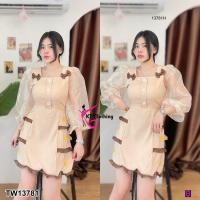 ราคา TW13781 เดรสแต่งระบายแขนยาวผ้าแก้ว (5031344909)
