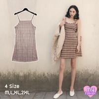 ราคา MYF มาใหม่ มินิเดรสสายเดี่ยวสีน้ำตาลลายสก็อต (5386416989)