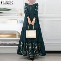 ราคา Esolo ZANZEA ชุดชุดเดรสสำหรับมุสลิมชุดสตรียาวเลยเข่าแบบคัฟตัน Abaya แขนโคมไฟลายพิมพ์สำหรับผู้หญิง MLS (21279071989)