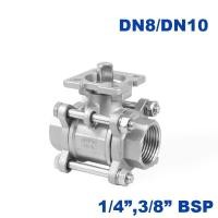 ราคา Type 3PC stainless steel switch with platform ball valve 1 4 3 8 BSP female thread DN8 DN10 water actuator ball valve (20087635948)