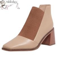 ราคา รองเท้าบูทส้นสูงสำหรับผู้หญิงรองเท้าบูทหุ้มข้อหัวสี่เหลี่ยมแฟชั่นสไตล์เกาหลี (10471910895)