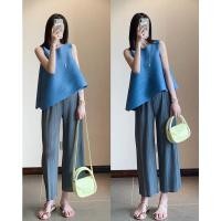 ราคา ชุดสองชิ้นเสื้อมีเอกลักษณ์ กางเกงอัดพลีทแบบบุคลิกภาพชุดกางเกงขากว้างแบบแฟชั่นแนวหวานระดับไฮเอนด์ชุดสองชิ้นฉบับภาษาเกาหลีฤดูร้อนแฟชั่นของผู้หญิง (20660522568)