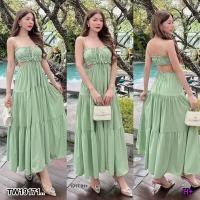 ราคา TW19171 เดรสสายเดี่ยว กระโปรงยาวบานละมุนละไม ตัวกระโปรงระบายต่อกันเป็นชั้นๆ เคลื่อนตัวพริ้วไหวดูสง่างาม (20914291882)