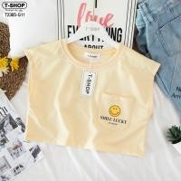 ราคา T2385 เสื้อกล้ามครอป ผ้าเกล็ดปลา ติดกระเป๋า หน้ายิ้ม (18899069081)