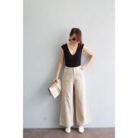 ราคา กางเกงผ้าลินินเบลเยี่ยมแท้เอวสูงทรงขากระบอกทรงสวยจร้าS XL (19467698562)