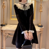 ราคา Vintage Velvet Dress Women Long Sleeve Black Lace Y2k Dress Korean Fashion Elegant Sweet Dress Evening Party Autumn Retro (11645431955)
